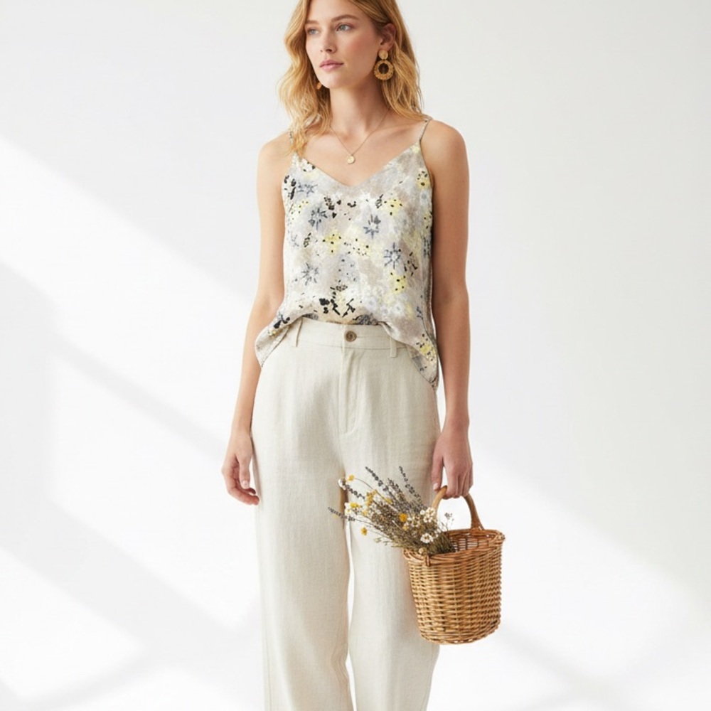 Calvin Klein minimalist Floral V‑Neck Cami Tank Top Small cottagecore soft girl